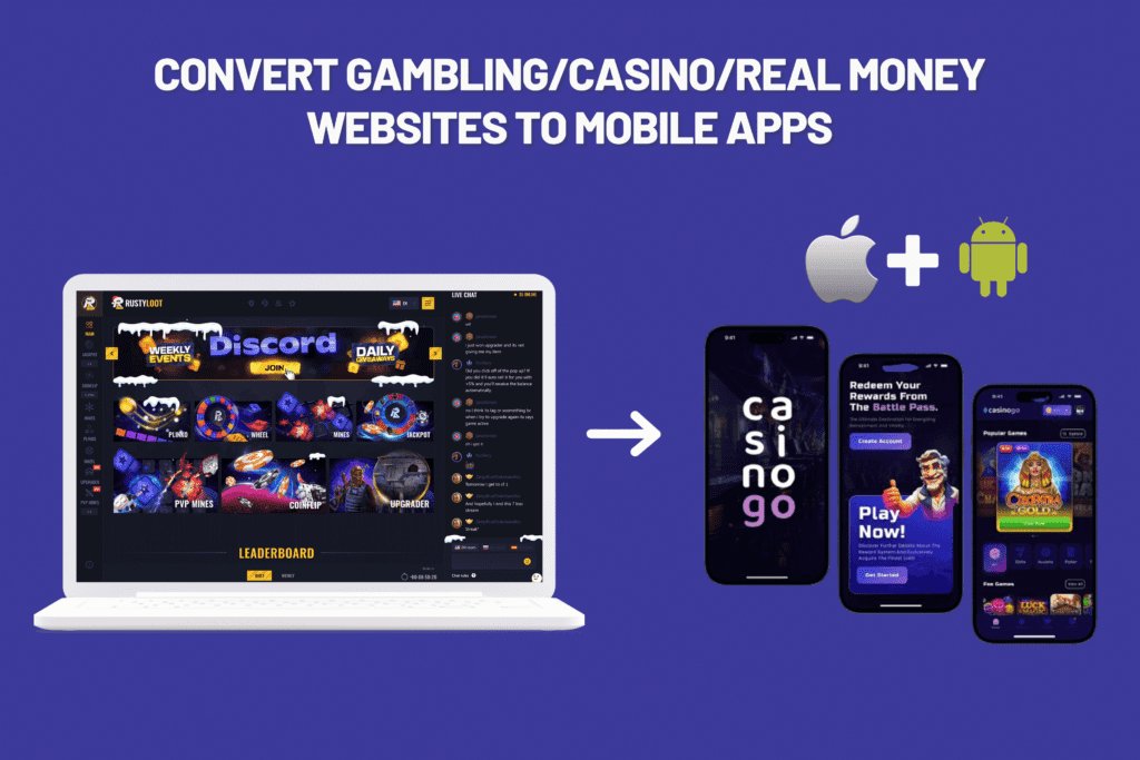 display of gambling, casino, real money websites from desktop to mobile interface